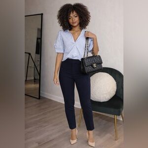 Express Editor Studio Stretch Twill High Waisted Skinny Pant Navy Blue 4 Short